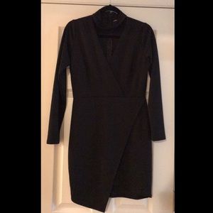 Black formal dress, v-neck with peekaboo collar